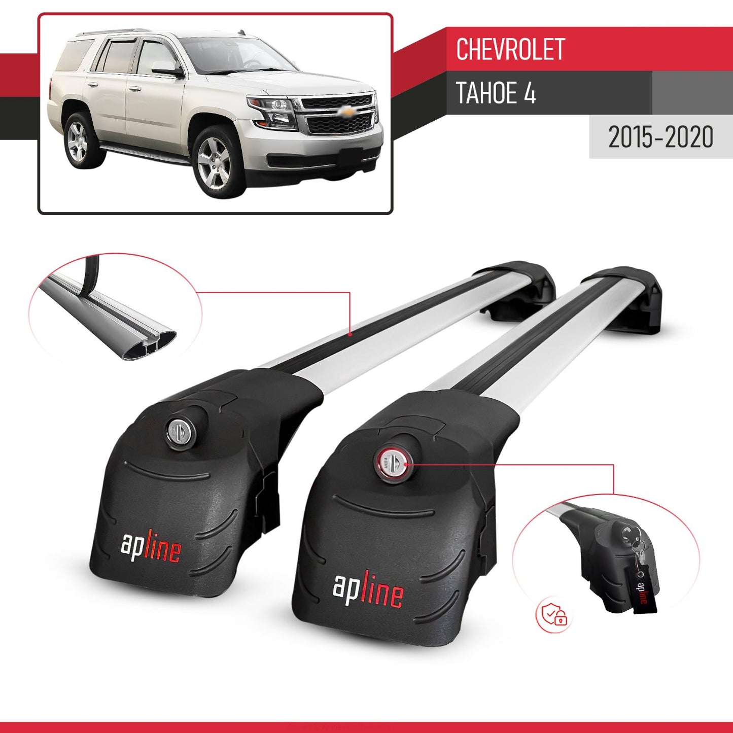 Compatibile con Chevrolet Tahoe 4 2015-2020 ACE-2 Barre Tetto Portapacchi Auto Barre Portatutto Grigo Alluminio 2 Barre