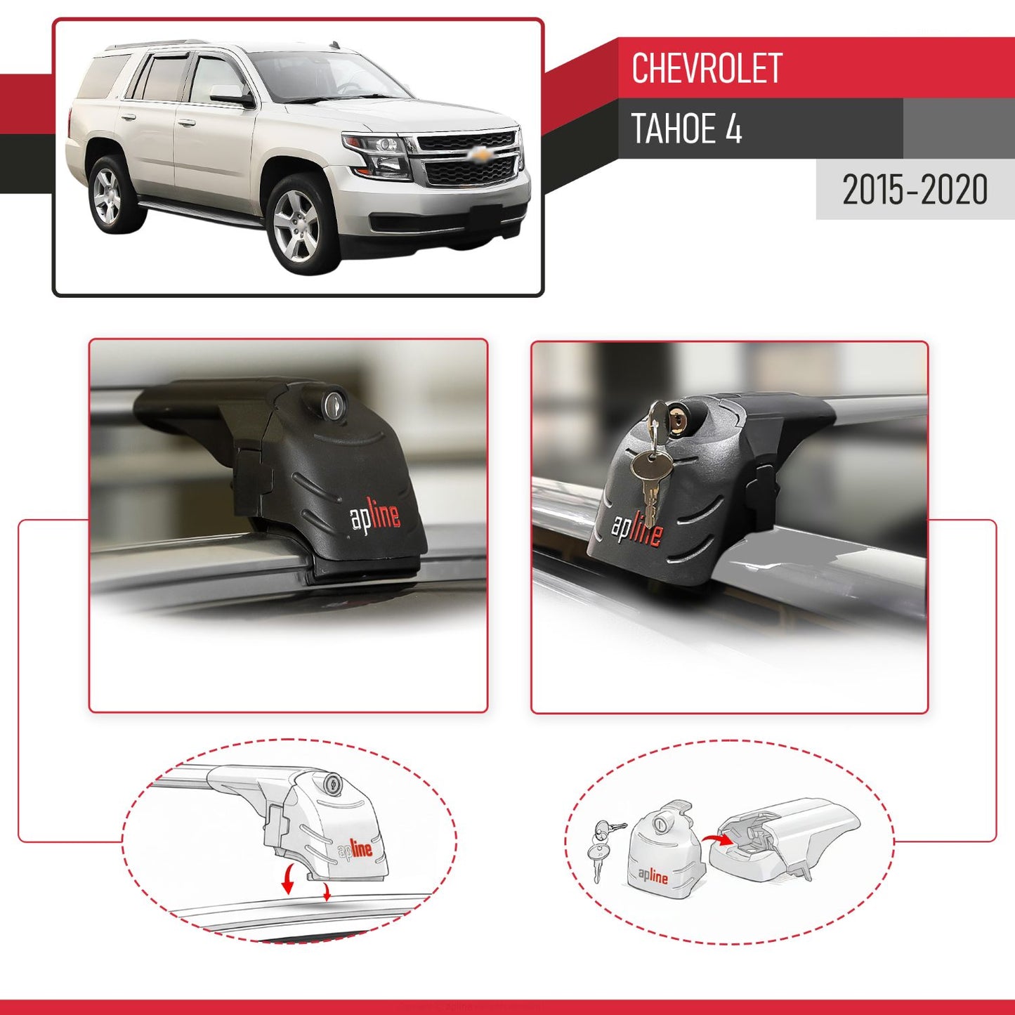 Compatibile con Chevrolet Tahoe 4 2015-2020 ACE-2 Barre Tetto Portapacchi Auto Barre Portatutto Grigo Alluminio 2 Barre