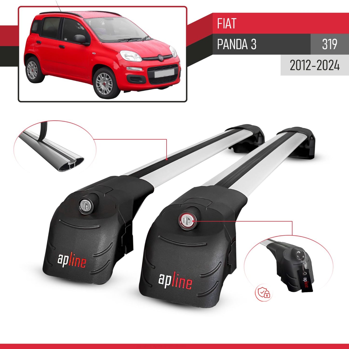 Compatibile con Fiat Panda 3 (319) 2012-2024 ACE-2 Barre Tetto Portapacchi Auto Barre Portatutto Grigo Alluminio 2 Barre