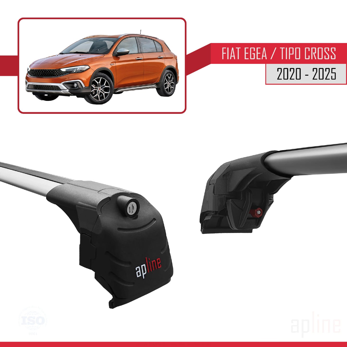 Kompatibel mit Fiat Egea Cross 2020-2025 ACE-2 Dachgepäckträger, Reling, Gepäckträger, graues Aluminium, 2 Stangen