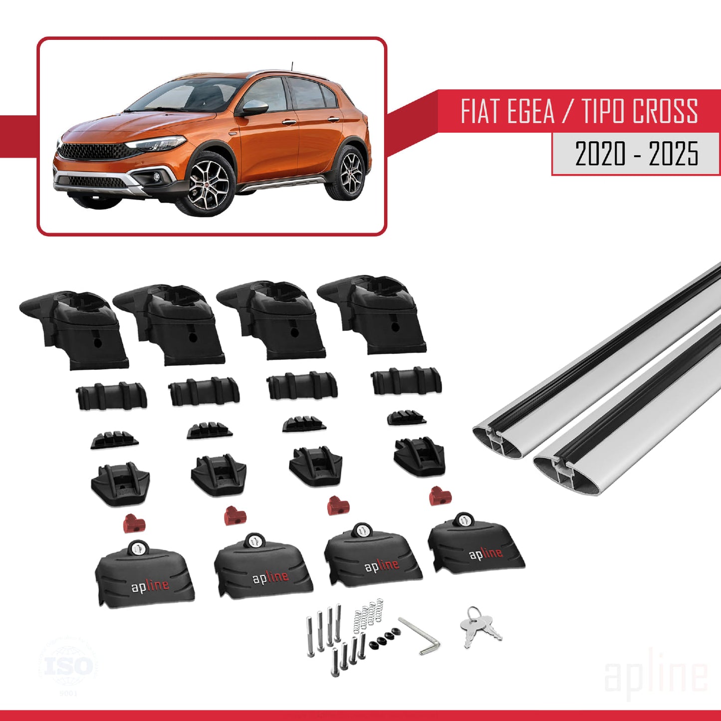 Kompatibel mit Fiat Egea Cross 2020-2025 ACE-2 Dachgepäckträger, Reling, Gepäckträger, graues Aluminium, 2 Stangen