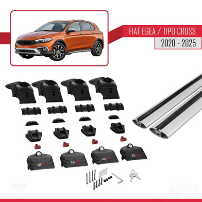 Kompatibel mit Fiat Egea Cross 2020-2025 ACE-2 Dachgepäckträger, Reling, Gepäckträger, graues Aluminium, 2 Stangen