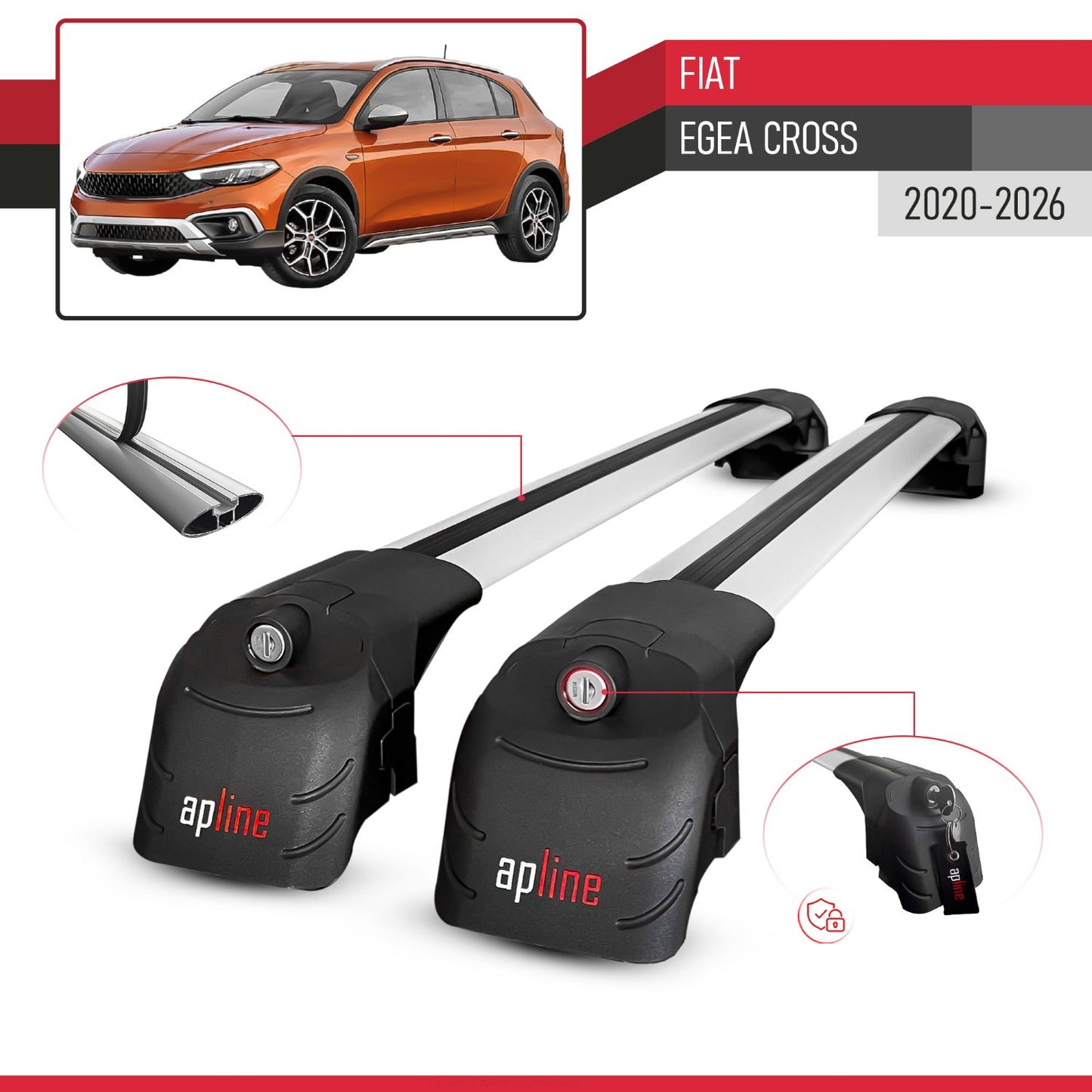 Compatibile con Fiat Egea Cross 2020-2025 ACE-2 Barre Tetto Portapacchi Auto Barre Portatutto Grigo Alluminio 2 Barre