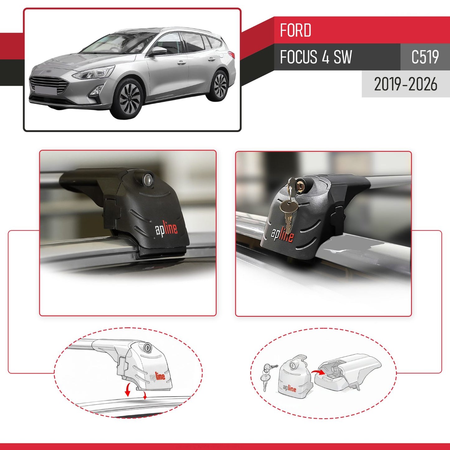 Compatibile con Ford Focus 4 (C519) SW 2019-2025 ACE-2 Barre Tetto Portapacchi Auto Barre Portatutto Grigo Alluminio 2 Barre