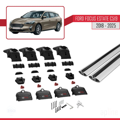 Compatibile con Ford Focus 4 (C519) Station Wagon 2019-2025 ACE-2 Barre portatutto per auto Portapacchi in alluminio grigio 2 barre