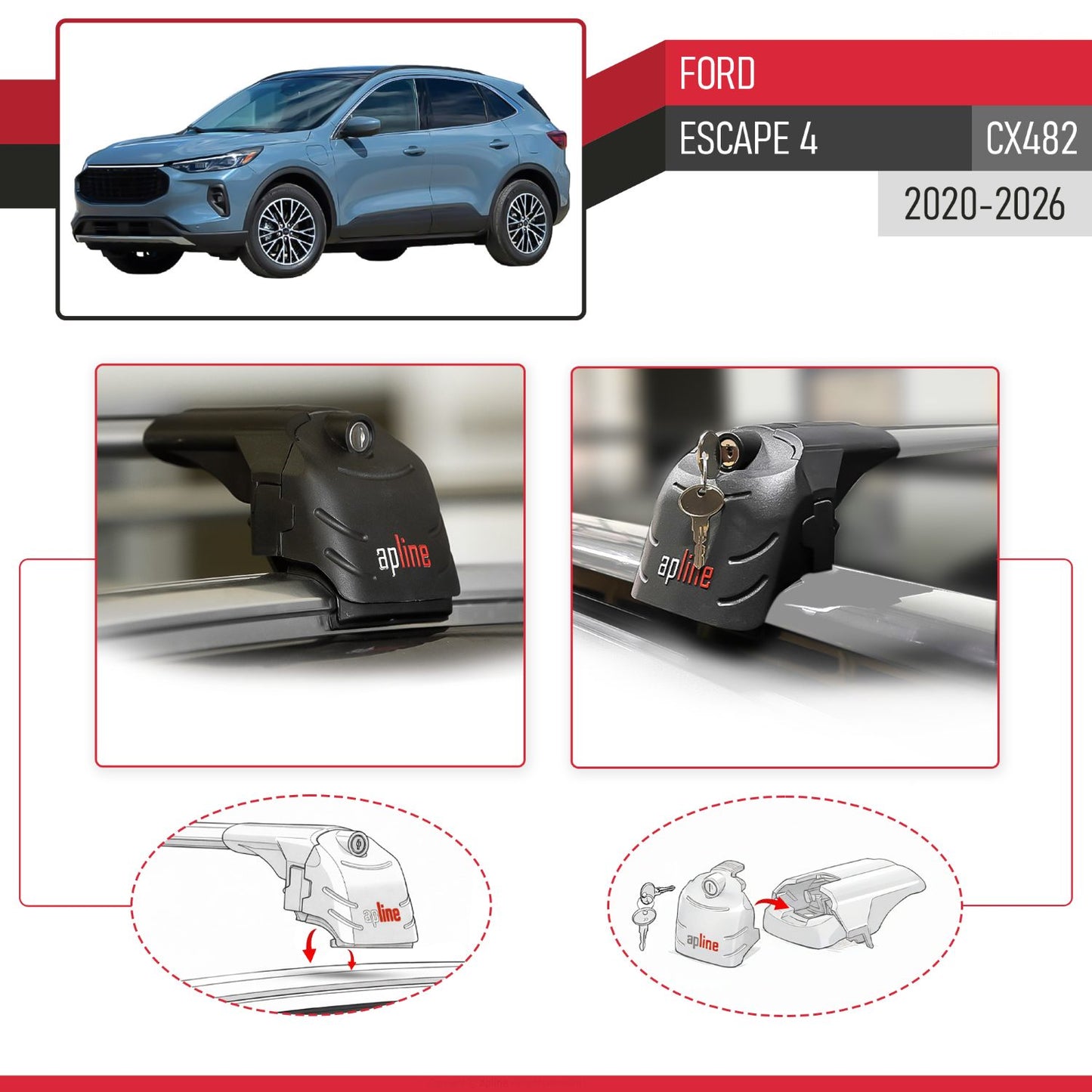 Compatibile con Ford Escape 4 (CX482) 2020-2025 ACE-2 Barre Tetto Portapacchi Auto Barre Portatutto Grigo Alluminio 2 Barre