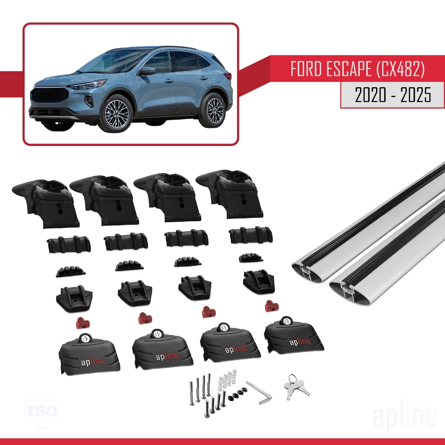 Compatibile con Ford Escape 4 (CX482) 2020-2025 ACE-2 Barre portatutto per auto Portapacchi in alluminio grigio 2 barre