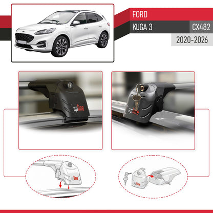 Compatibile con Ford Kuga 3 (CX482) 2020-2025 ACE-2 Barre Tetto Portapacchi Auto Barre Portatutto Grigo Alluminio 2 Barre