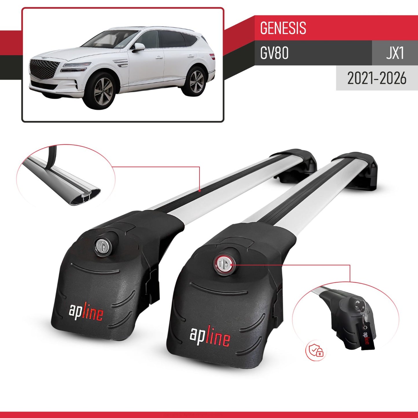 Compatibile con Genesis GV80 (JX1) 2021-2025 ACE-2 Barre Tetto Portapacchi Auto Barre Portatutto Grigo Alluminio 2 Barre
