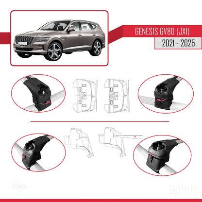 Compatibile con Genesis GV80 (JX1) 2021-2025 ACE-2 Barre portatutto per auto Portapacchi in alluminio grigio 2 barre