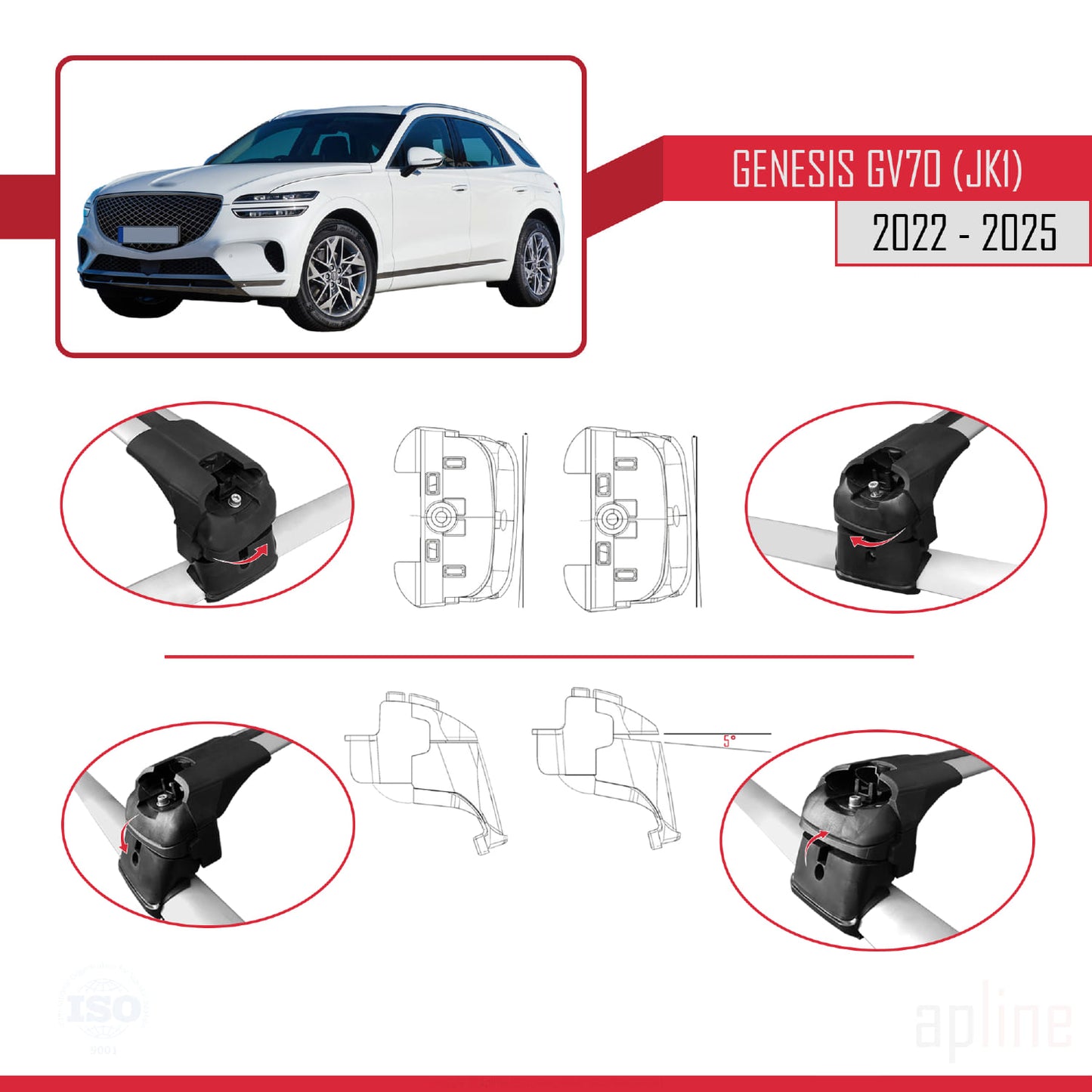 Compatibile con Genesis GV70 (JK1) 2022-2025 ACE-2 Barre portatutto per auto Portapacchi in alluminio grigio 2 barre