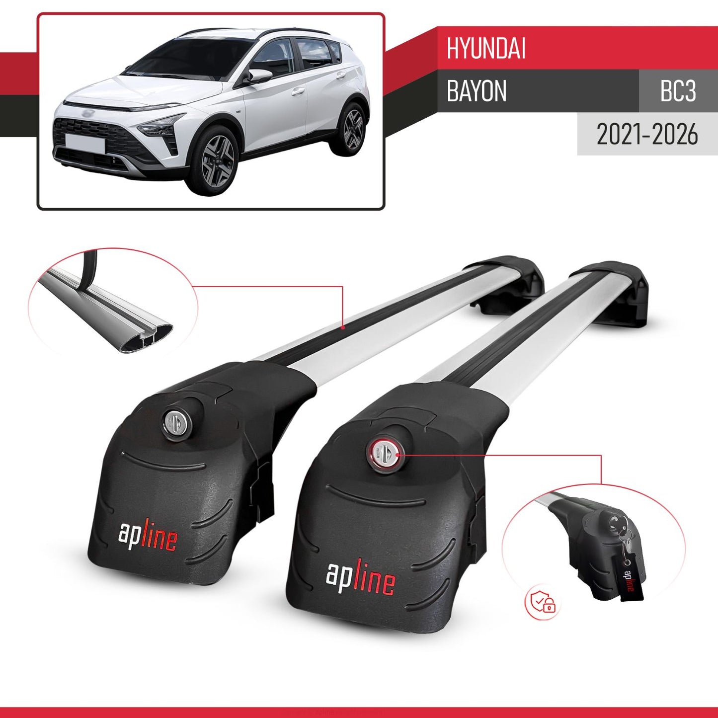 Compatibile con Hyundai Bayon (BC3) 2021-2025 ACE-2 Barre Tetto Portapacchi Auto Barre Portatutto Grigo Alluminio 2 Barre