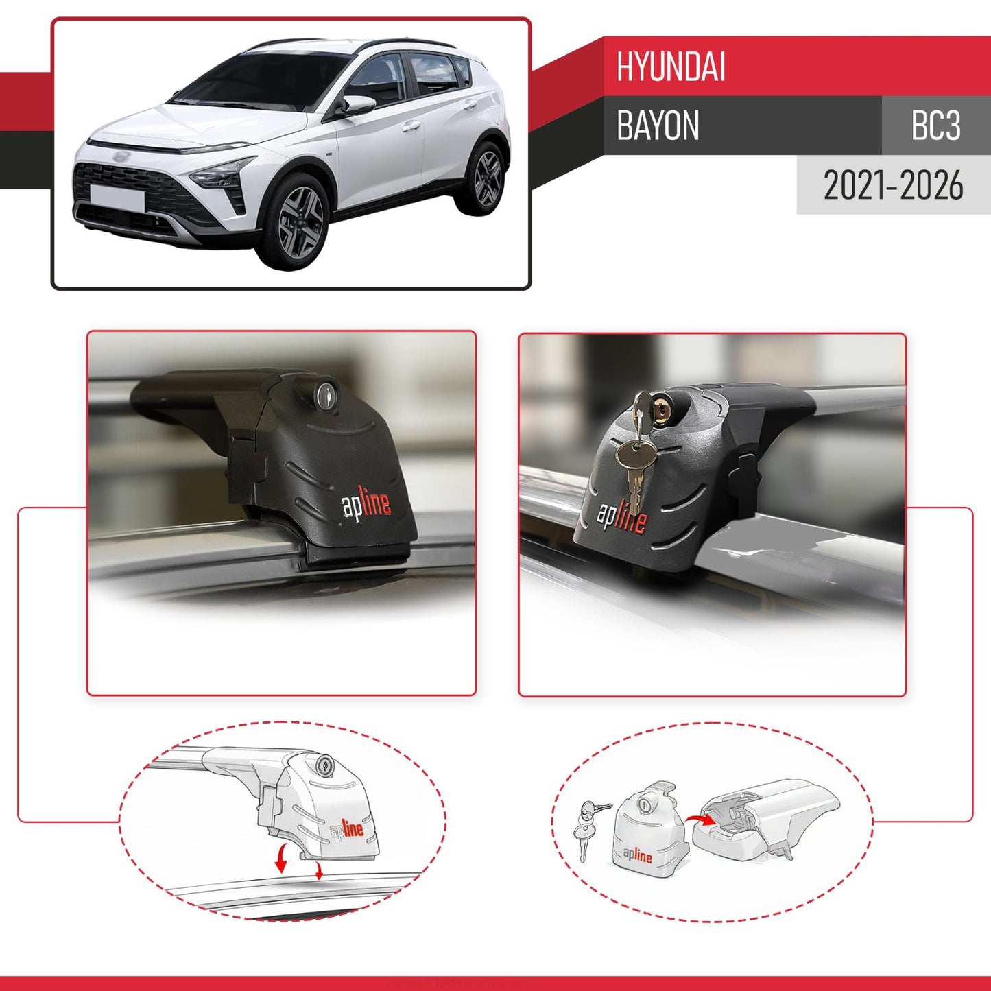 Compatibile con Hyundai Bayon (BC3) 2021-2025 ACE-2 Barre Tetto Portapacchi Auto Barre Portatutto Grigo Alluminio 2 Barre