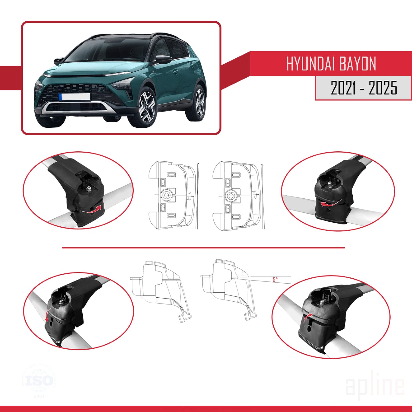 Compatibile con Hyundai Bayon (BC3) 2021-2025 ACE-2 Barre portatutto per auto Portapacchi in alluminio grigio 2 barre