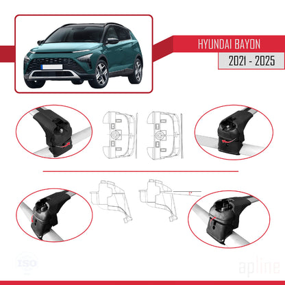 Compatibile con Hyundai Bayon (BC3) 2021-2025 ACE-2 Barre portatutto per auto Portapacchi in alluminio grigio 2 barre