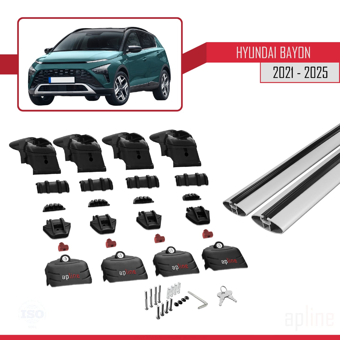 Compatibile con Hyundai Bayon (BC3) 2021-2025 ACE-2 Barre portatutto per auto Portapacchi in alluminio grigio 2 barre