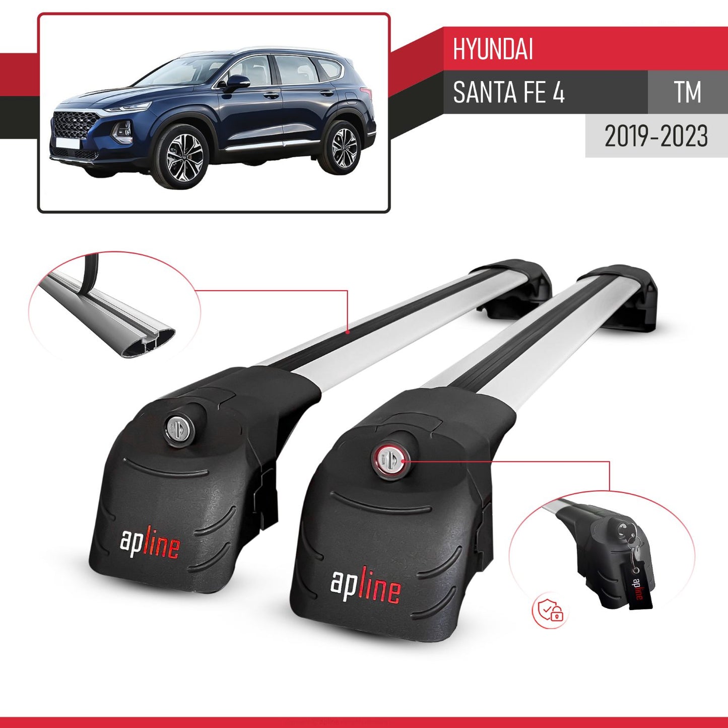 Compatibile con Hyundai Santa Fe 4 (TM) 2019-2023 ACE-2 Barre Tetto Portapacchi Auto Barre Portatutto Grigo Alluminio 2 Barre