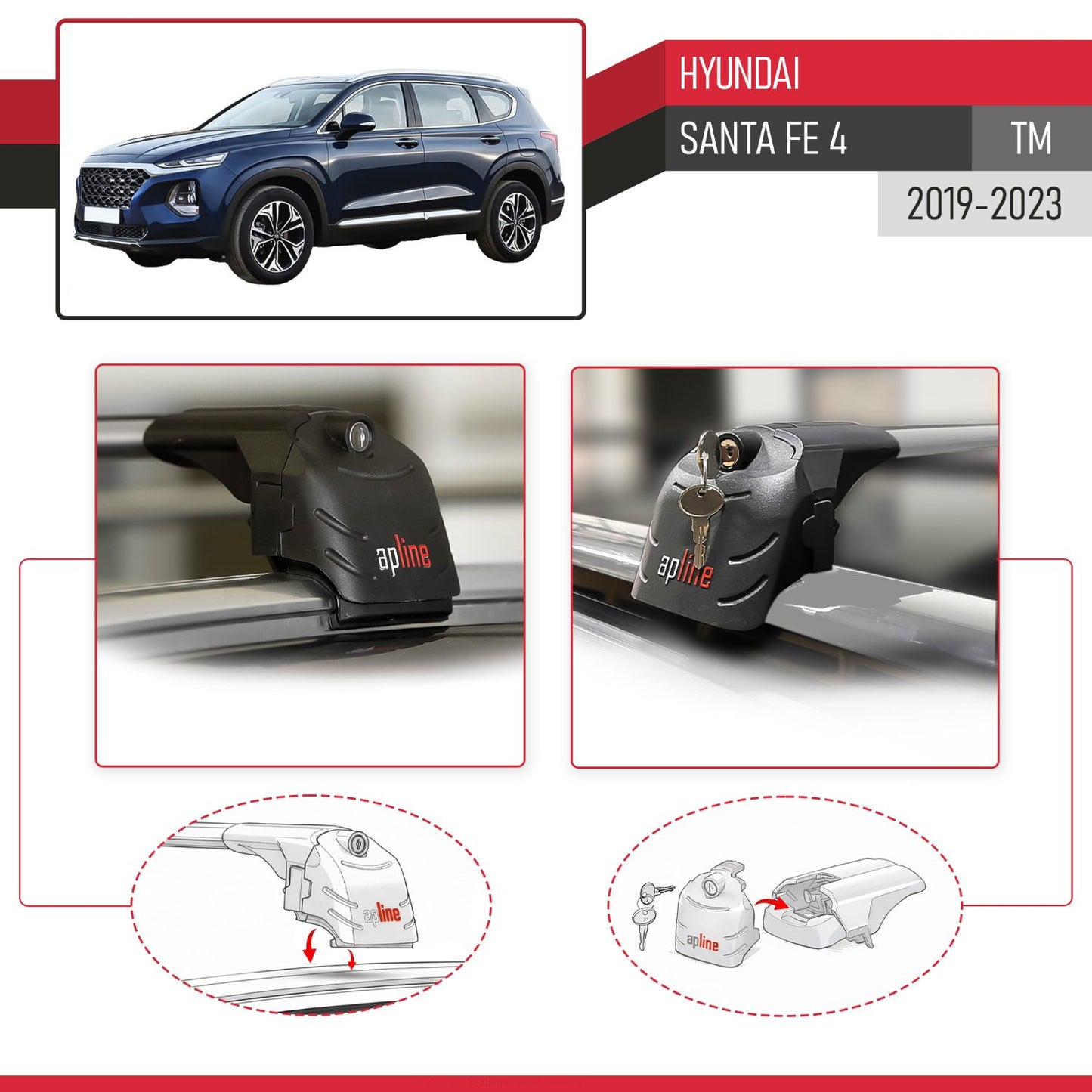 Compatibile con Hyundai Santa Fe 4 (TM) 2019-2023 ACE-2 Barre Tetto Portapacchi Auto Barre Portatutto Grigo Alluminio 2 Barre