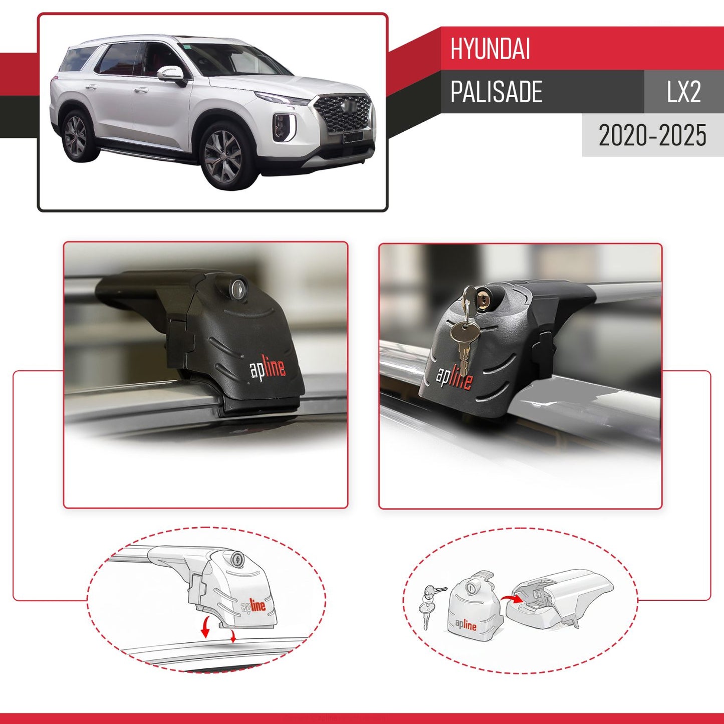 Compatibile con Hyundai Palisade (LX2) 2020-2025 ACE-2 Barre Tetto Portapacchi Auto Barre Portatutto Grigo Alluminio 2 Barre