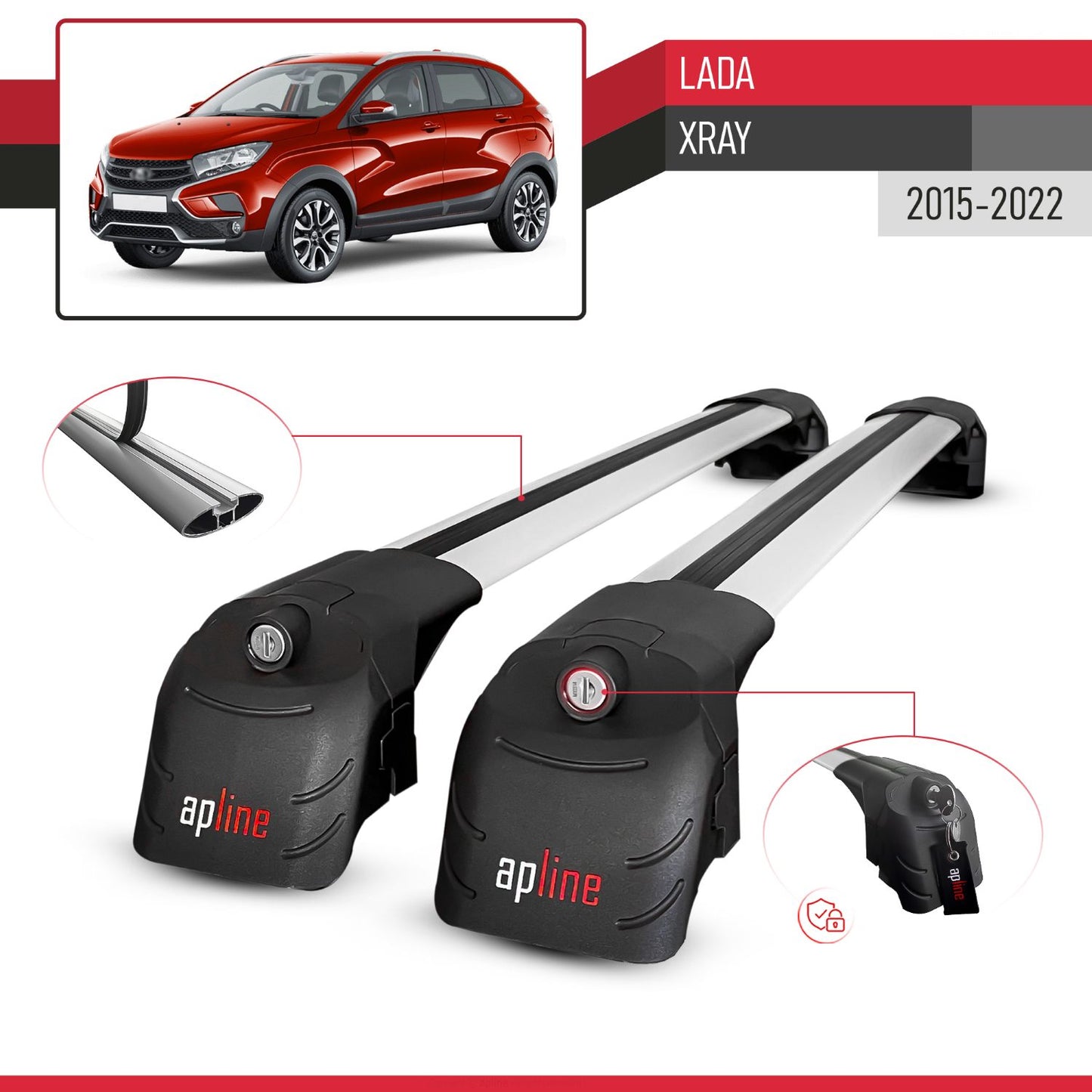 Compatibile con Lada Xray 2015-2022 ACE-2 Barre Tetto Portapacchi Auto Barre Portatutto Grigo Alluminio 2 Barre