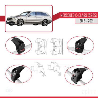 Compatible with Mercedes C Class 4 (S205) 2015-2021 ACE-2 Car Roof Rack Cross Bar Grey Aluminium 2 Bars
