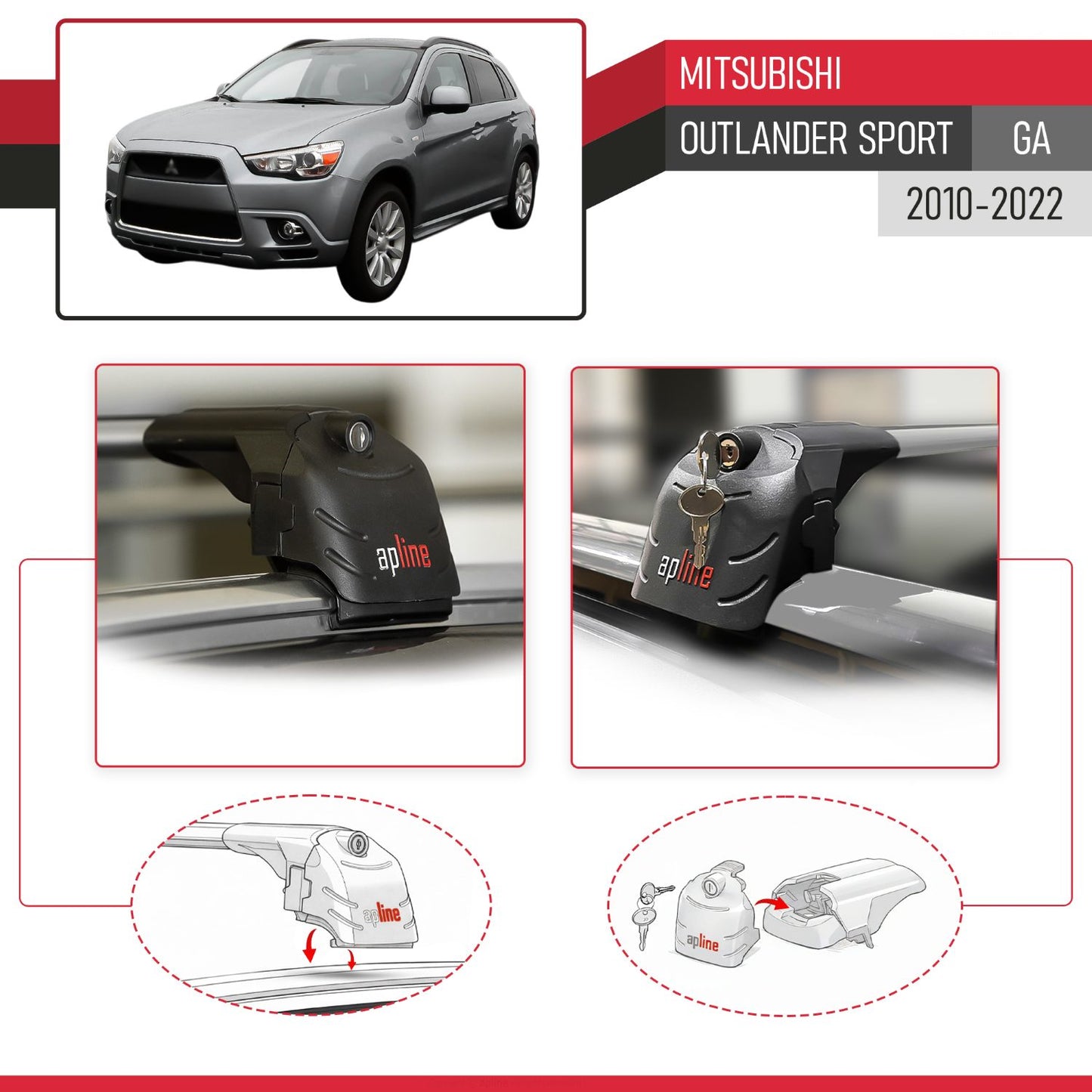 Compatible with Mitsubishi Outlander Sport (GA) 2010-2022 ACE-2 Car Roof Rack Cross Bar Grey Aluminium 2 Bars