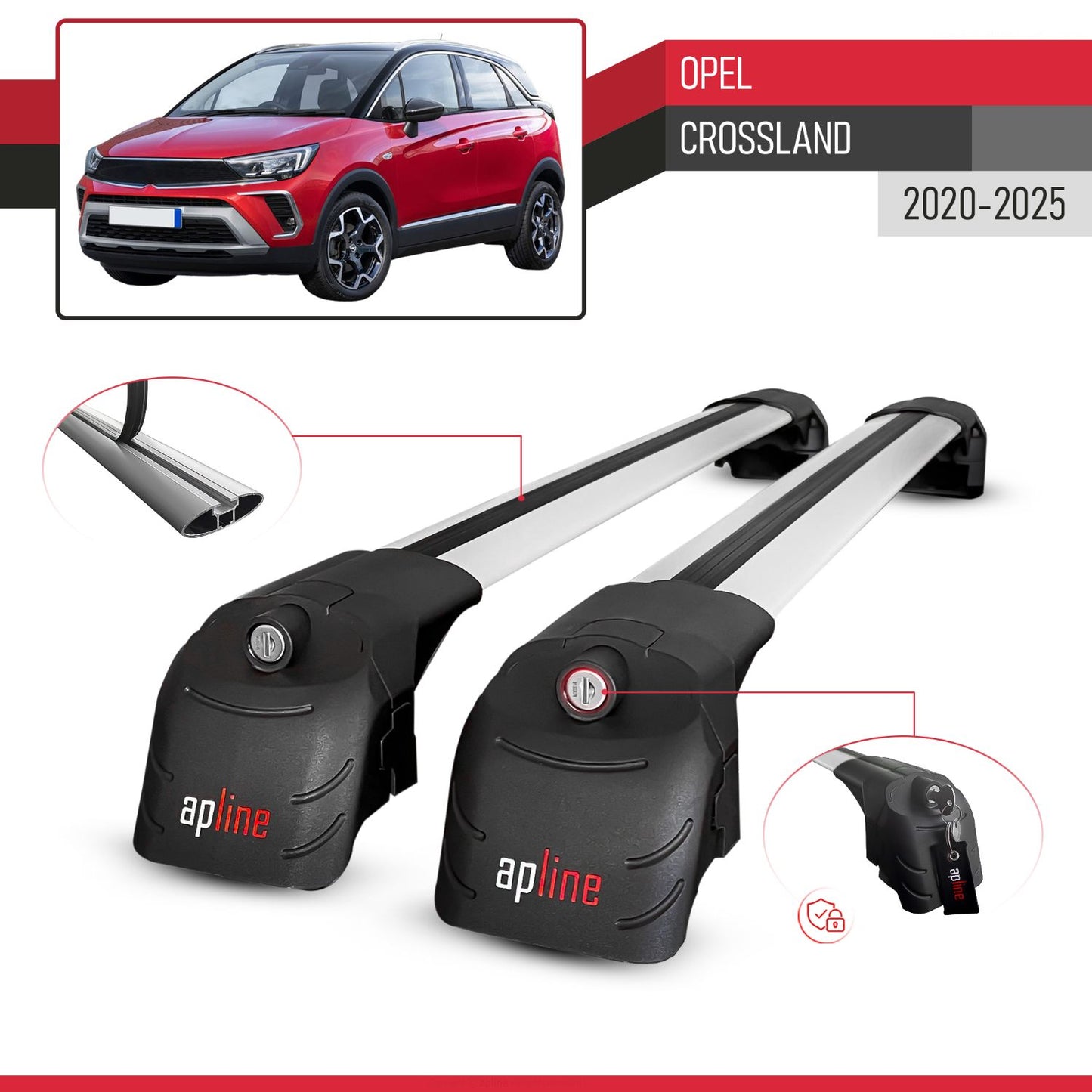 Compatibile con Opel Crossland 2020-2024 ACE-2 Barre Tetto Portapacchi Auto Barre Portatutto Grigo Alluminio 2 Barre