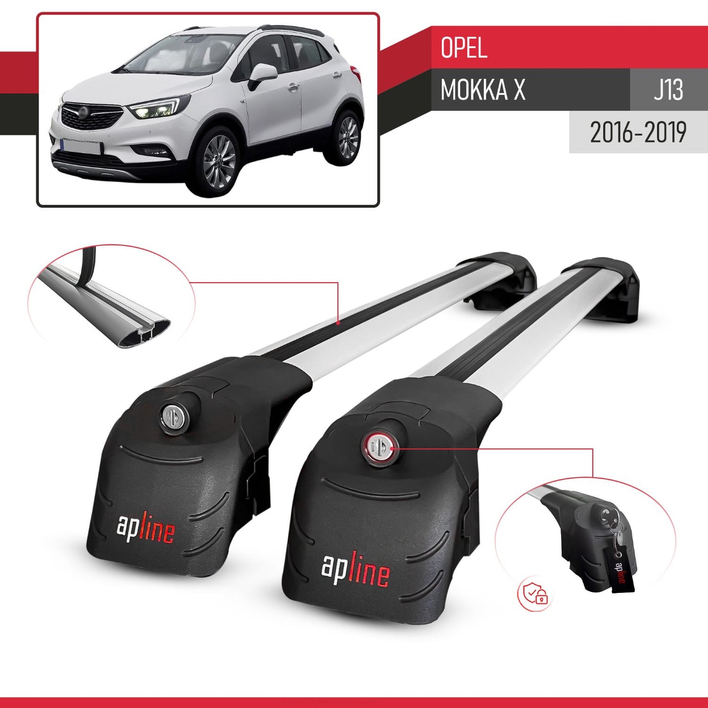 Compatibile con Opel Mokka X (J13) 2016-2019 ACE-2 Barre Tetto Portapacchi Auto Barre Portatutto Grigo Alluminio 2 Barre
