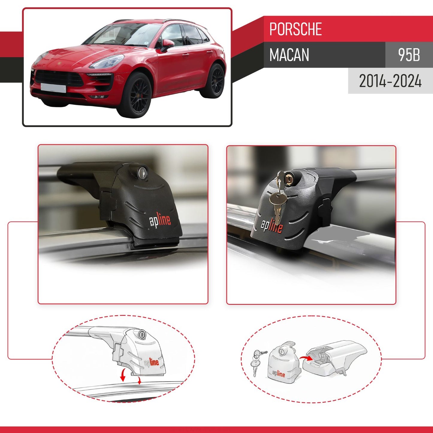Compatibile con Porsche Macan (95B) 2014-2024 ACE-2 Barre Tetto Portapacchi Auto Barre Portatutto Grigo Alluminio 2 Barre