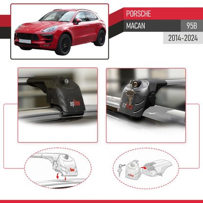 Compatibile con Porsche Macan (95B) 2014-2024 ACE-2 Barre Tetto Portapacchi Auto Barre Portatutto Grigo Alluminio 2 Barre