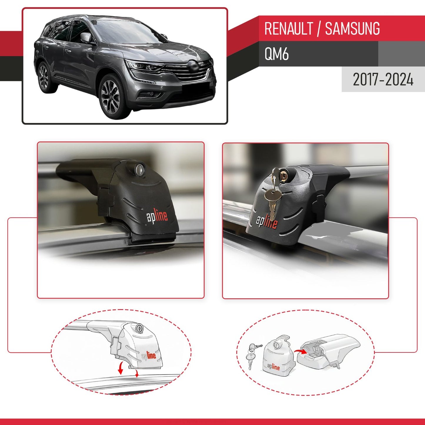 Compatibile con Renault Samsung QM6 2017-2024 ACE-2 Barre Tetto Portapacchi Auto Barre Portatutto Grigo Alluminio 2 Barre