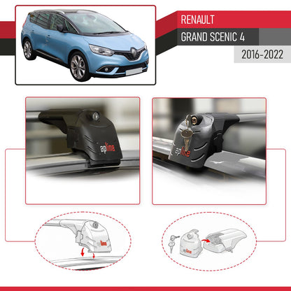 Compatible with Renault Grand Scenic 4 2017-2022 ACE-2 Car Roof Rack Cross Bar Grey Aluminium 2 Bars