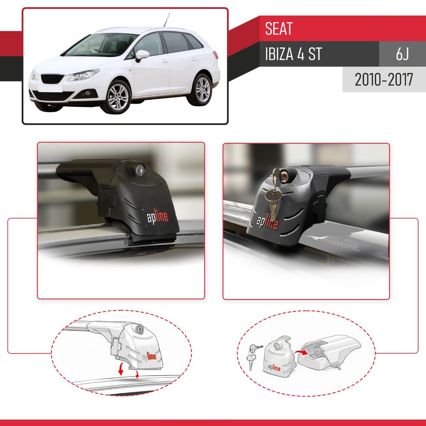 Compatibile con Seat Ibiza 4 (6J) ST 2010-2017 ACE-2 Barre Tetto Portapacchi Auto Barre Portatutto Grigo Alluminio 2 Barre