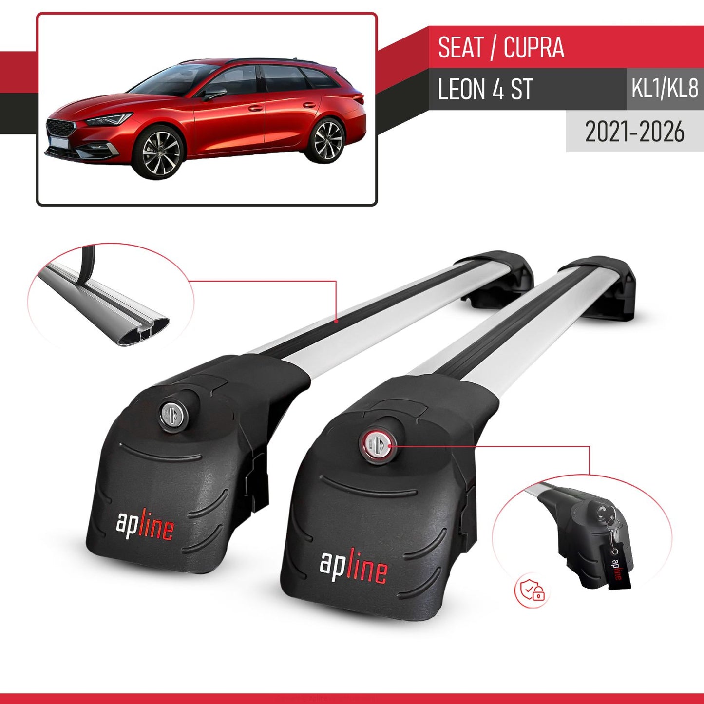 Compatibile con Seat/Cupra Leon 4 ST 2021-2025 ACE-2 Barre Tetto Portapacchi Auto Barre Portatutto Grigo Alluminio 2 Barre