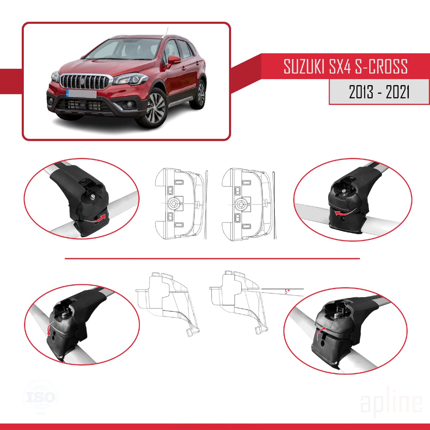 Compatible avec Suzuki SX4 S-Cross 3 (JYB) 2013-2021 ACE-2 Barres de Toit Railing Porte-Bagages de Voiture Gris Aluminium 2 Barres