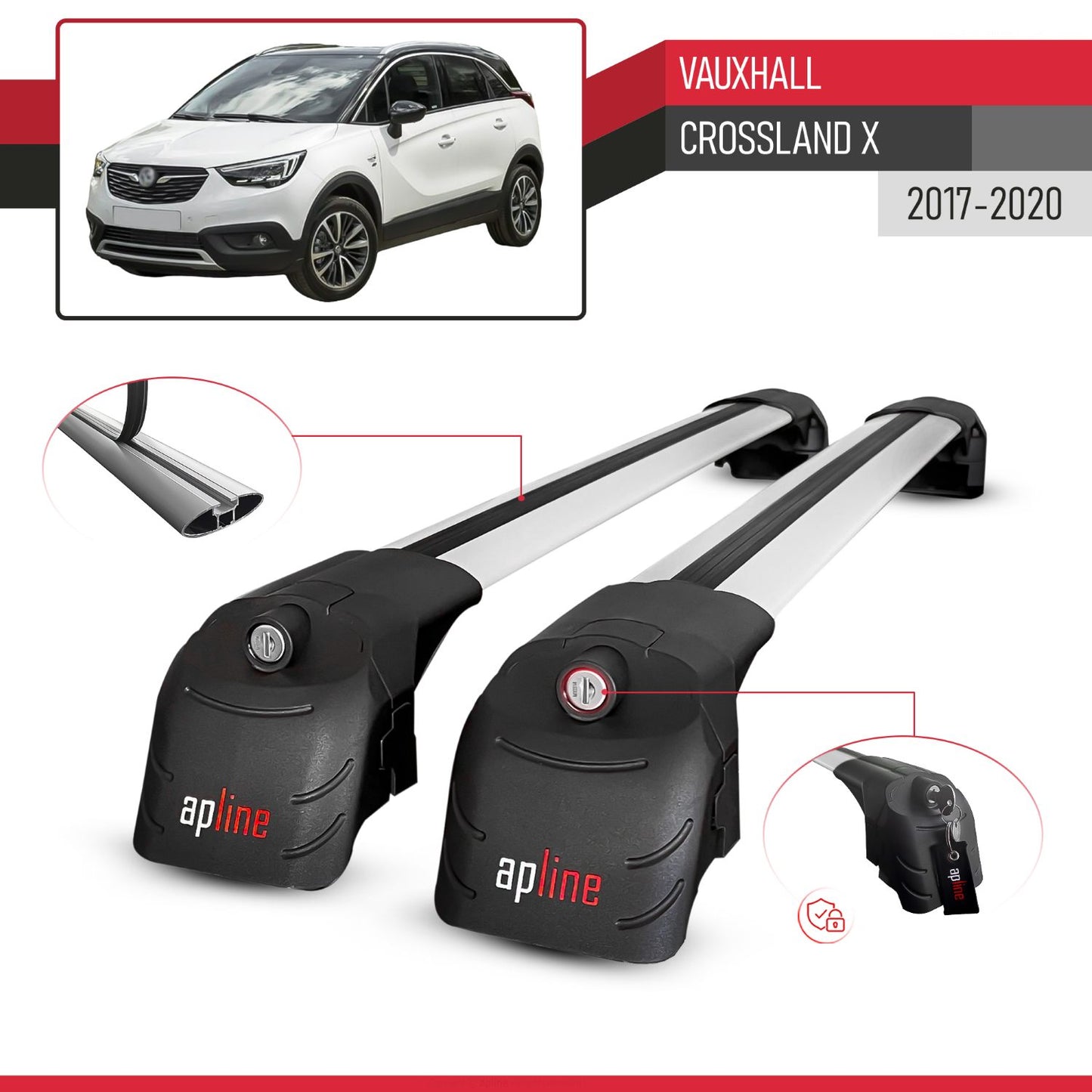Compatibile con Vauxhall Crossland X 2017-2020 ACE-2 Barre Tetto Portapacchi Auto Barre Portatutto Grigo Alluminio 2 Barre