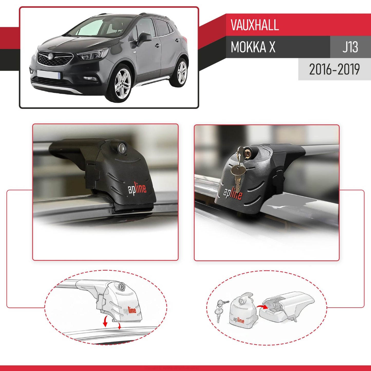 Compatibile con Vauxhall Mokka X (J13) 2016-2019 ACE-2 Barre Tetto Portapacchi Auto Barre Portatutto Grigo Alluminio 2 Barre