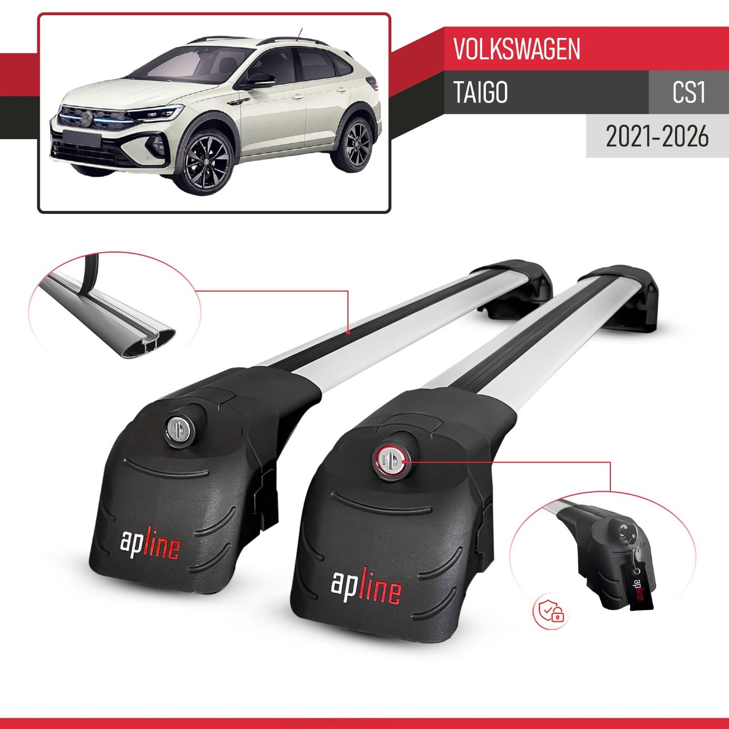 Compatibile con Volkswagen Taigo (CS1) 2021-2025 ACE-2 Barre Tetto Portapacchi Auto Barre Portatutto Grigo Alluminio 2 Barre