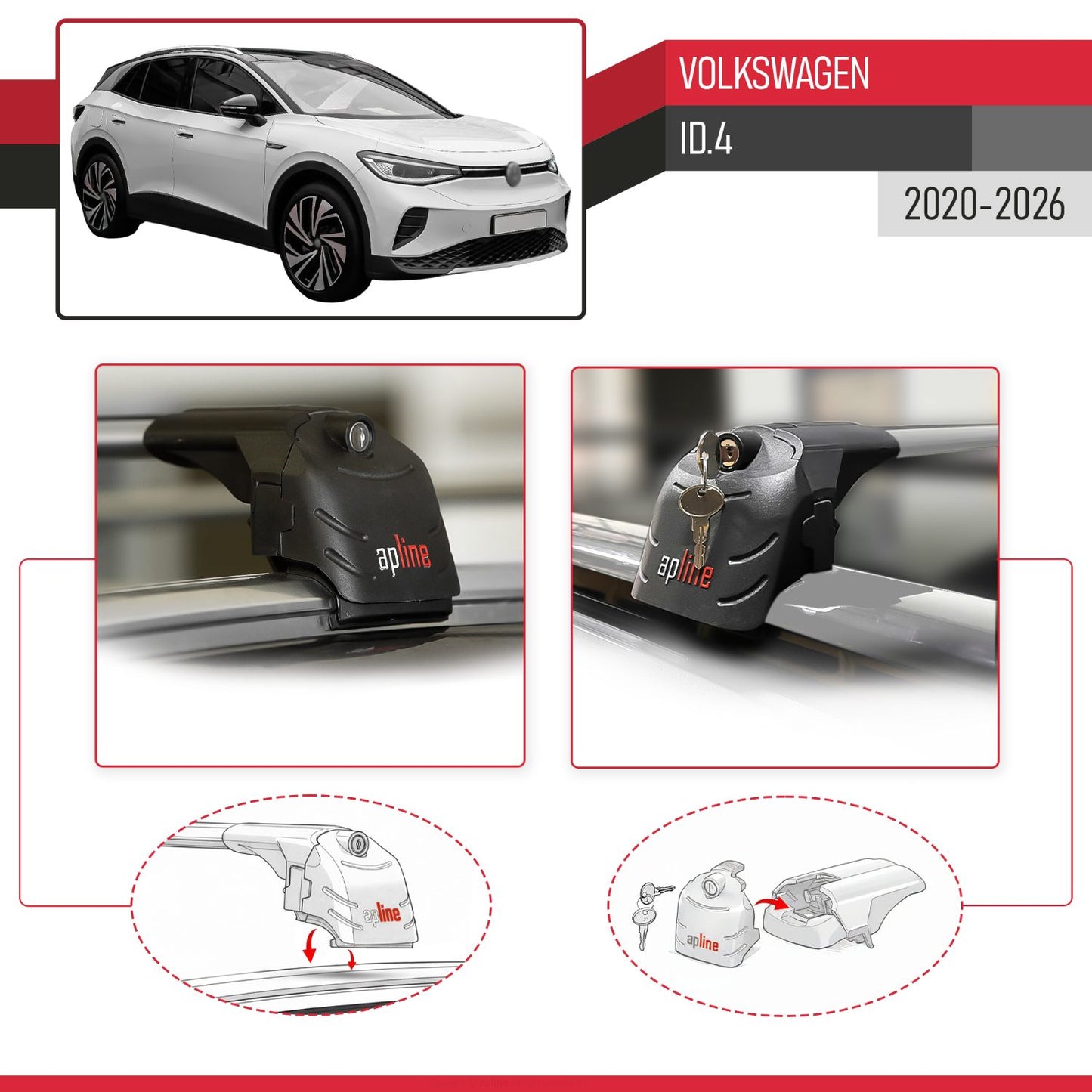 Compatibile con Volkswagen ID.4 2020-2025 ACE-2 Barre Tetto Portapacchi Auto Barre Portatutto Grigo Alluminio 2 Barre