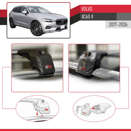 Compatibile con Volvo XC60 II 2017-2025 ACE-2 Barre Tetto Portapacchi Auto Barre Portatutto Grigo Alluminio 2 Barre