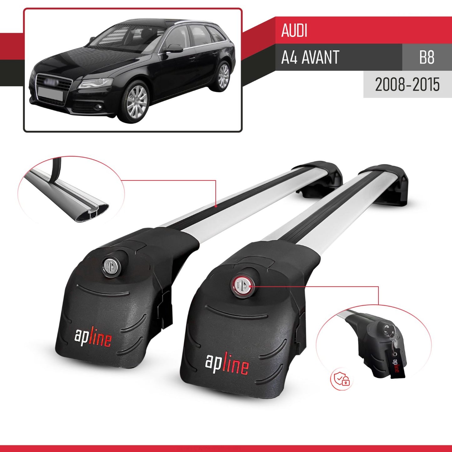 Compatibile con A4 (B8) Avant 2008-2015 ACE-2 Barre Tetto Portapacchi Auto Barre Portatutto Grigo Alluminio 2 Barre