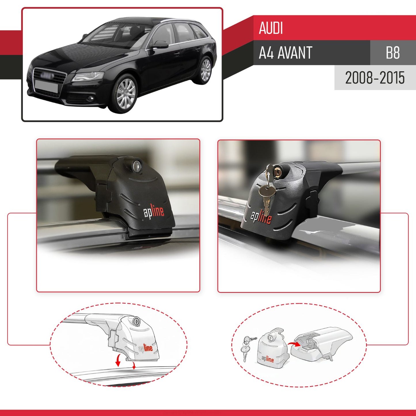 Compatibile con A4 (B8) Avant 2008-2015 ACE-2 Barre Tetto Portapacchi Auto Barre Portatutto Grigo Alluminio 2 Barre