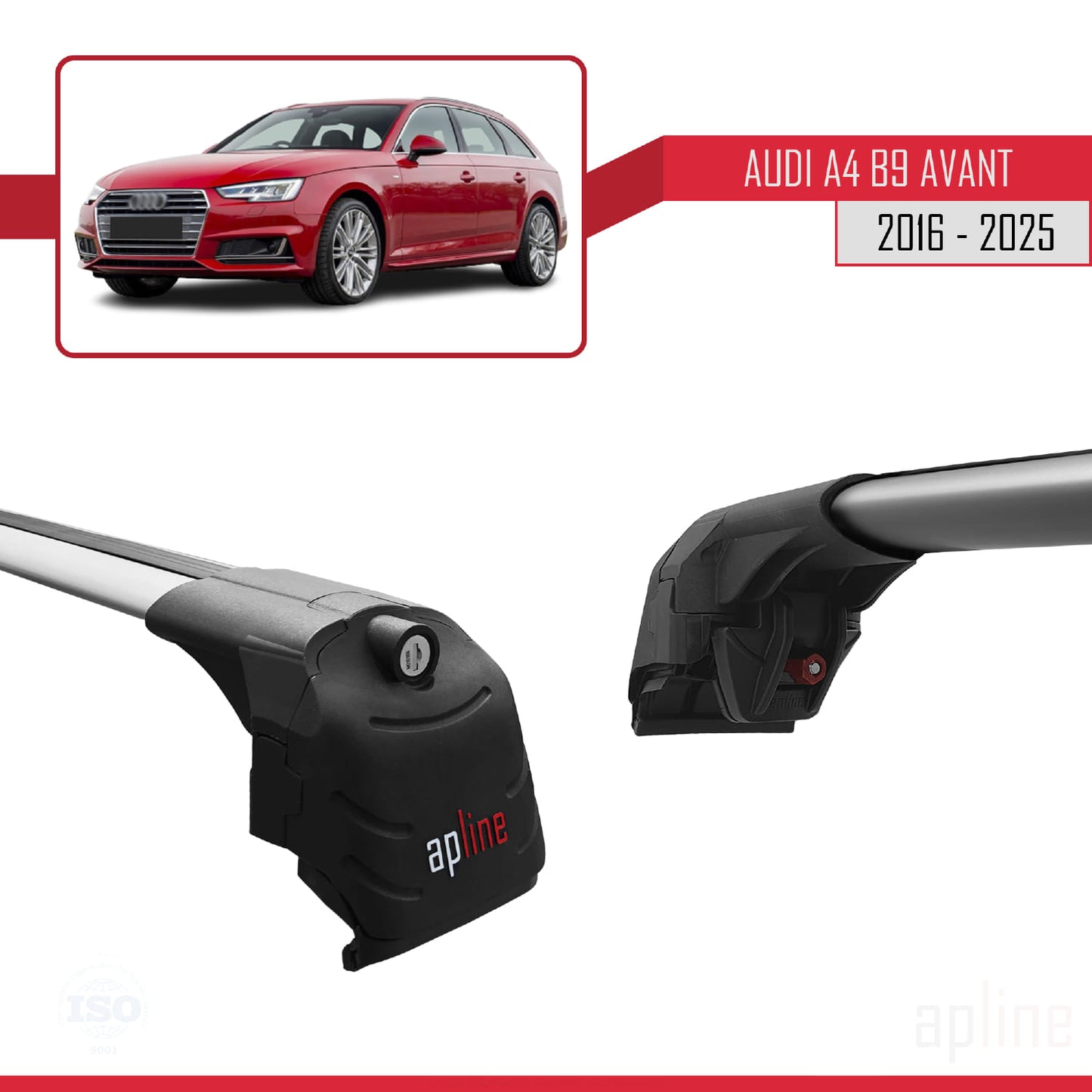 Kompatibel mit A4 (B9) Avant 2016-2025 ACE-2 Dachgepäckträger, graues Aluminium, 2 Stangen