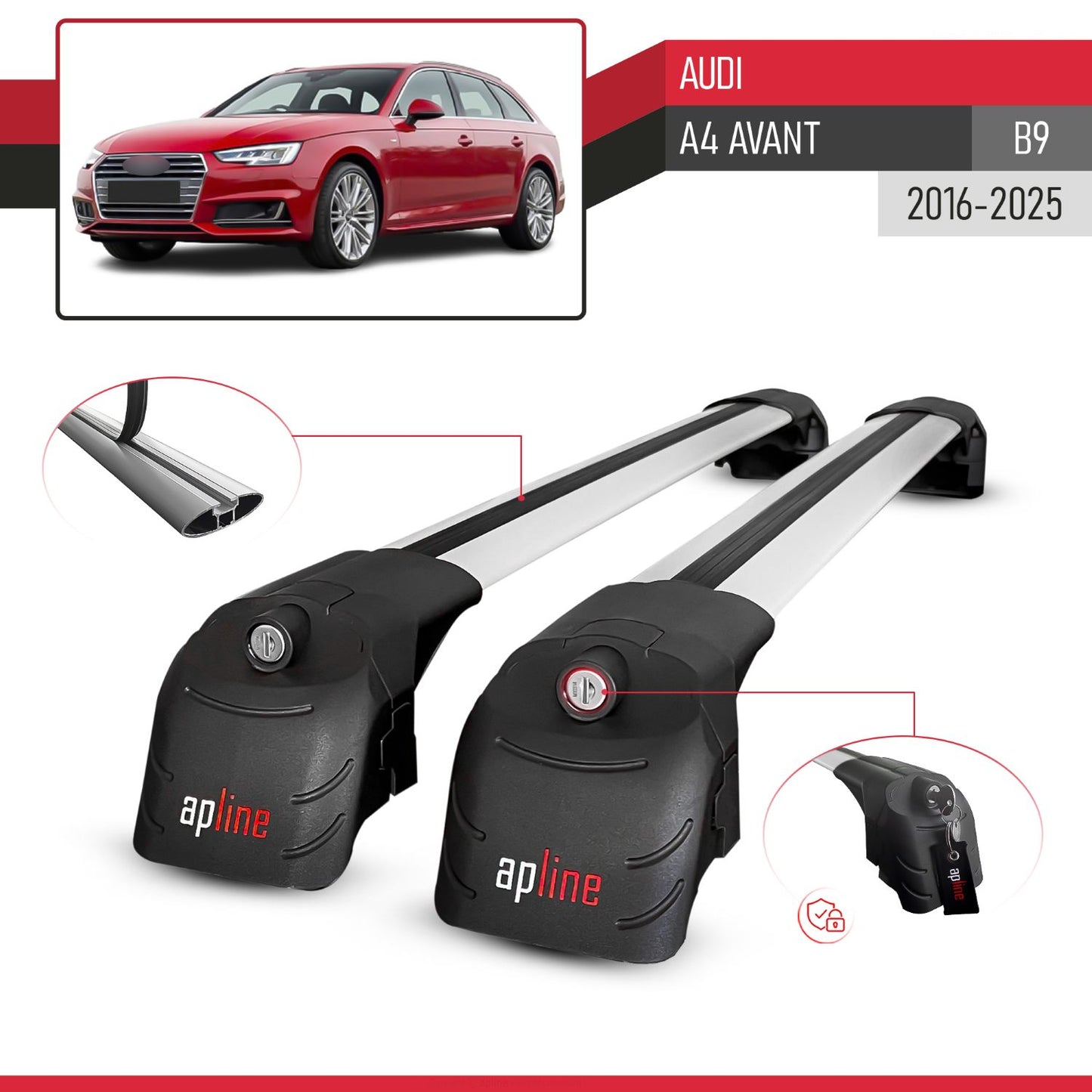 Compatibile con A4 (B9) Avant 2016-2025 ACE-2 Barre Tetto Portapacchi Auto Barre Portatutto Grigo Alluminio 2 Barre