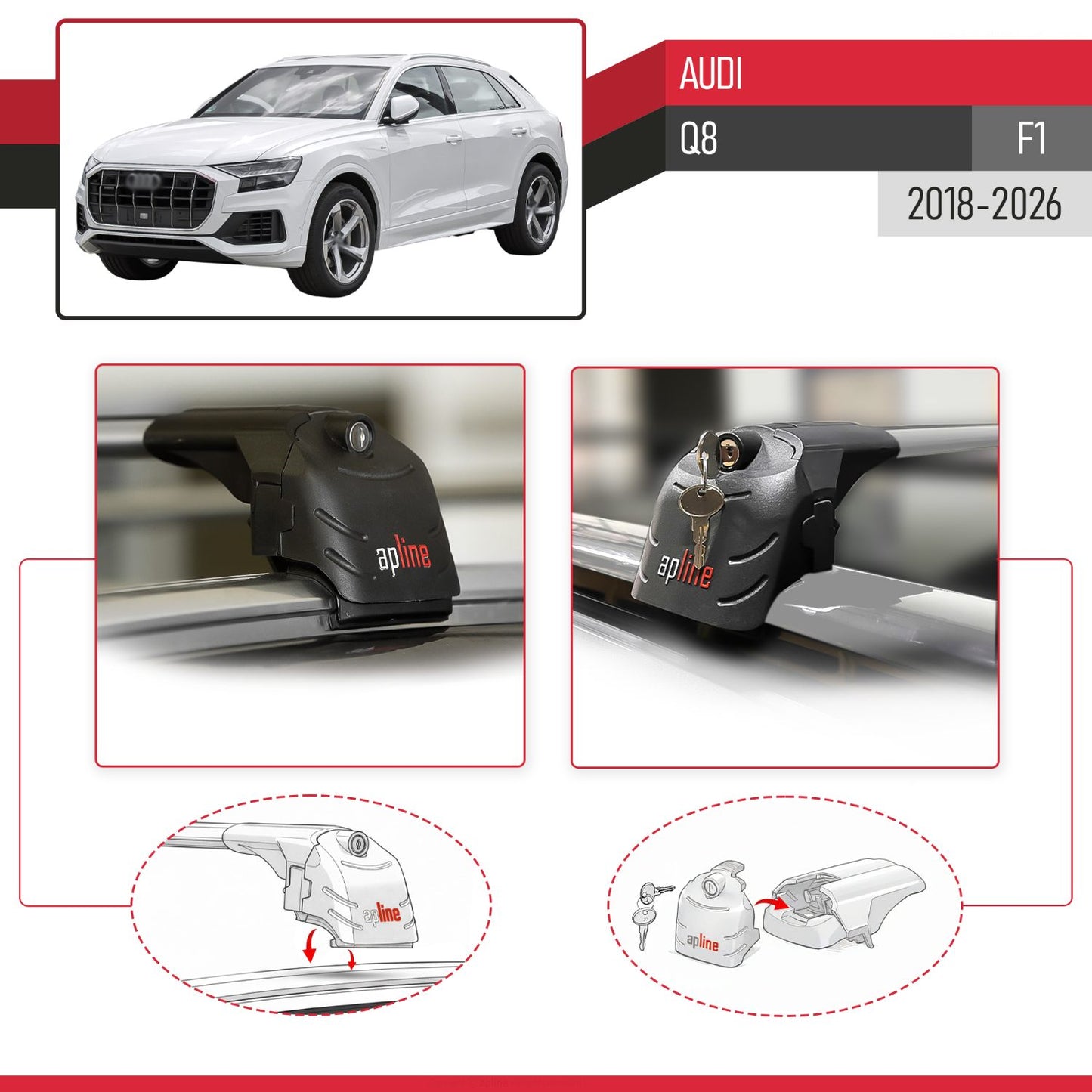Compatibile con Q8 (F1) 2018-2025 ACE-2 Barre Tetto Portapacchi Auto Barre Portatutto Grigo Alluminio 2 Barre