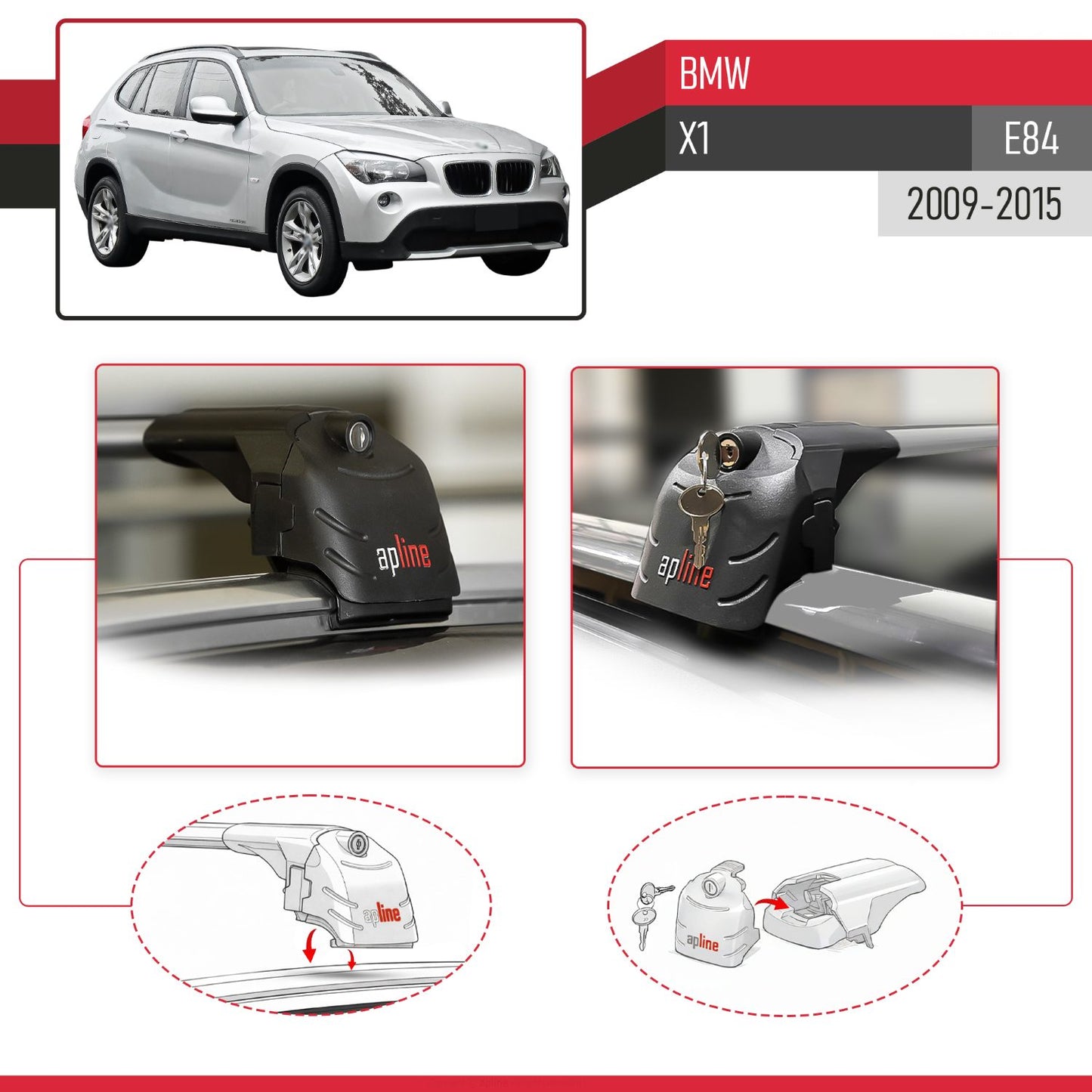Compatibile con BMW X1 (E84) 2010-2015 ACE-2 Barre Tetto Portapacchi Auto Barre Portatutto Grigo Alluminio 2 Barre