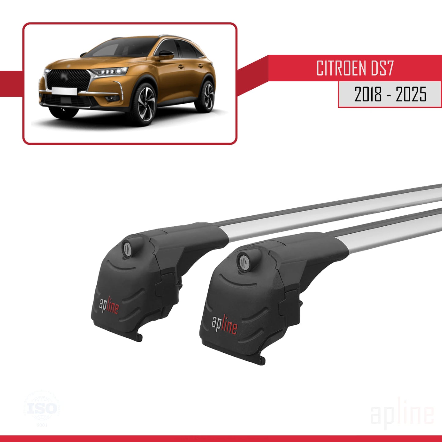 Kompatibel mit Citroen/DS 7 Crossback 2018-2025 ACE-2 Dachgepäckträger, Reling, Gepäckträger, graues Aluminium, 2 Stangen