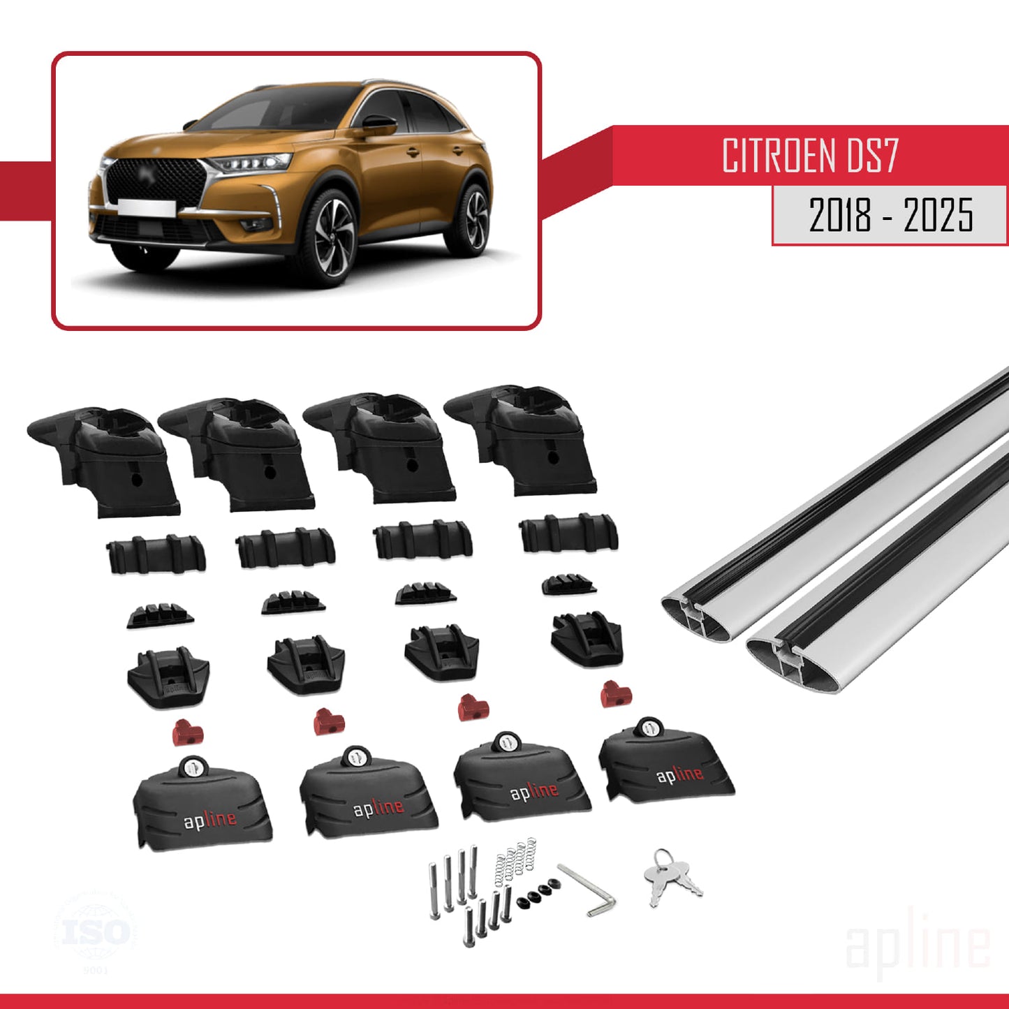 Kompatibel mit Citroen/DS 7 Crossback 2018-2025 ACE-2 Dachgepäckträger, Reling, Gepäckträger, graues Aluminium, 2 Stangen