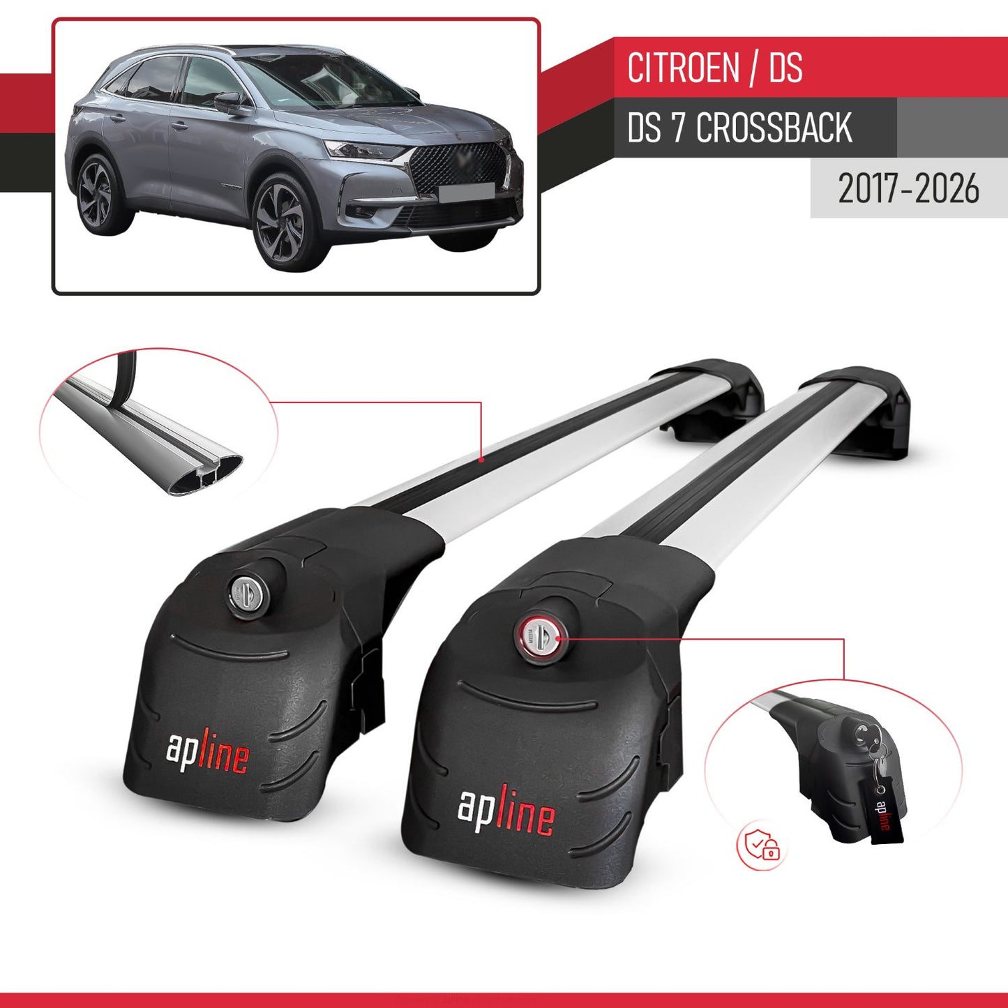 Compatibile con Citroen/DS 7 Crossback 2018-2025 ACE-2 Barre Tetto Portapacchi Auto Barre Portatutto Grigo Alluminio 2 Barre
