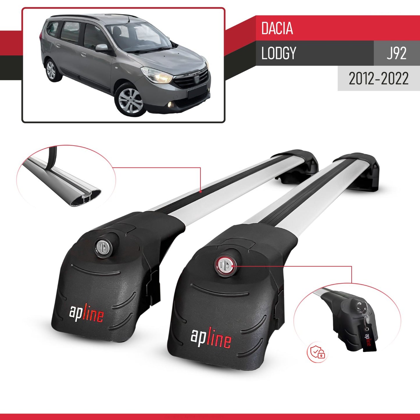Compatibile con Dacia Lodgy (J92) 2012-2022 ACE-2 Barre Tetto Portapacchi Auto Barre Portatutto Grigo Alluminio 2 Barre